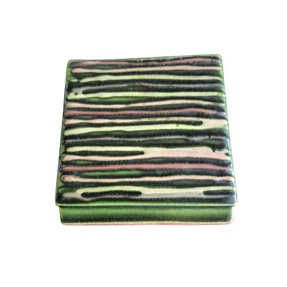 Vintage The Bennetts California Art Pottery Green Rag Rug # 404 MCM Vase Signed - Picture 1 of 9